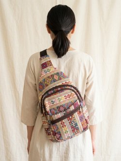 画像1: 織り柄＊コットン素材＊多機能＊斜め掛け＊ボディバッグ