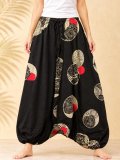 黒色＋和風プリント＊切り替え＊コットン素材＊ふんわり＊サルエルパンツ