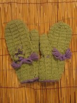 画像: 暖かウール素材＊裏地フリース＊手編み＊ミトングローブ＊ミトン型手袋 
