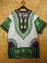 画像: 【男女兼用】アフリカンプリント Dashiki ダシキ ゆったりプルオーバー 白