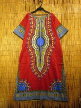 画像: ゆったりサイズ＊コットン素材＊アフリカンプリント＊ダシキ＊ＤＡＳＨＩＫＩ＊ロングワンピース