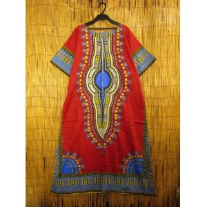 画像: ゆったりサイズ＊コットン素材＊アフリカンプリント＊ダシキ＊ＤＡＳＨＩＫＩ＊ロングワンピース