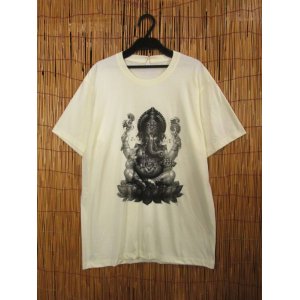 画像: 生成り色＊コットン素材＊ガネーシャプリント＊半袖Ｔシャツ＊Ｌ 