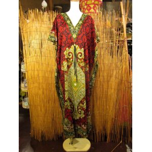 画像: 薄手ビスコース素材＊ゆったりサイズ ＊アジアンプリント＊ガラベーヤ＊ポンチョ風＊マキシ丈＊ワンピース＊ベリーダンス