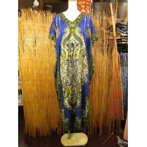 画像: 薄手ビスコース素材＊ゆったりサイズ ＊アジアンプリント＊ガラベーヤ＊ポンチョ風＊マキシ丈＊ワンピース＊ベリーダンス