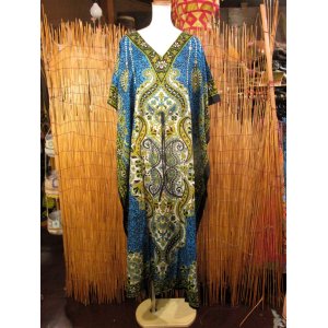 画像: 薄手ビスコース素材＊ゆったりサイズ ＊アジアンプリント＊ガラベーヤ＊ポンチョ風＊マキシ丈＊ワンピース＊ベリーダンス