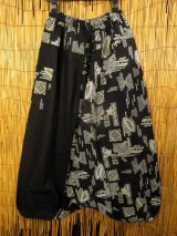 画像: 黒色＋和風プリント＊切り替え＊コットン素材＊ふんわり＊サルエルパンツ