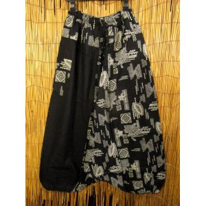 画像: 黒色＋和風プリント＊切り替え＊コットン素材＊ふんわり＊サルエルパンツ