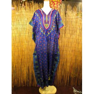 画像: 薄手ビスコース素材＊ゆったりサイズ ＊アフリカンプリント＊ガラベーヤ＊ポンチョ風＊マキシ丈＊ワンピース＊ベリーダンス