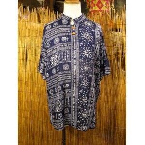 画像: ラムナミプリント＊レーヨン素材＊マオカラー＊半袖＊プルオーバー＊２XＬ