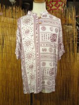 画像: ラムナミプリント＊レーヨン素材＊マオカラー＊半袖＊プルオーバー＊２XＬ