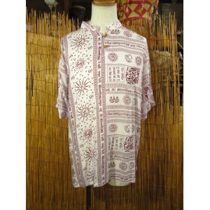 画像: ラムナミプリント＊レーヨン素材＊マオカラー＊半袖＊プルオーバー＊２XＬ