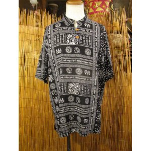 画像: ラムナミプリント＊レーヨン素材＊マオカラー＊半袖＊プルオーバー＊２XＬ