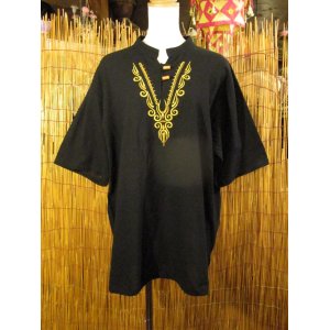 画像: トライバルステッチ＊コットン素材＊マオカラー＊半袖＊プルオーバー＊ＸＬ