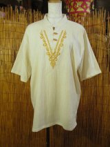 画像: トライバルステッチ＊コットン素材＊マオカラー＊半袖＊プルオーバー＊ＸＬ