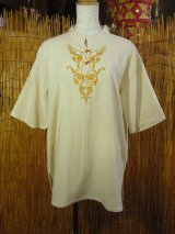 画像: トライバルステッチ＊コットン素材＊マオカラー＊半袖＊プルオーバー＊ＸＬ