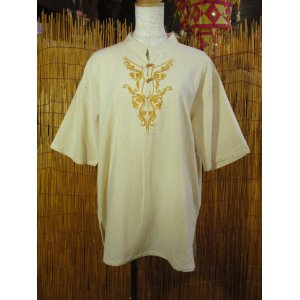 画像: トライバルステッチ＊コットン素材＊マオカラー＊半袖＊プルオーバー＊ＸＬ