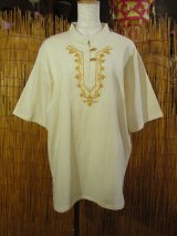 画像: トライバルステッチ＊コットン素材＊マオカラー＊半袖＊プルオーバー＊ＸＬ