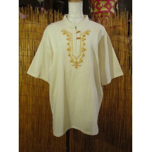 画像: トライバルステッチ＊コットン素材＊マオカラー＊半袖＊プルオーバー＊ＸＬ