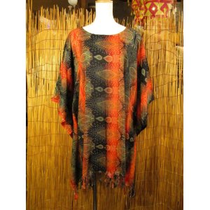 画像: グラデーション＊アジアンプリント＊レーヨン素材＊ゆったりサイズ＊フリンジ＊ポンチョ