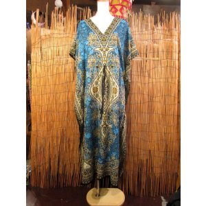 画像: 薄手ビスコース素材＊ゆったりサイズ ＊アジアンプリント＊ガラベーヤ＊ポンチョ風＊マキシ丈＊ワンピース＊ベリーダンス