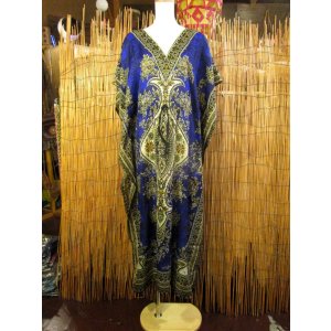 画像: 薄手ビスコース素材＊ゆったりサイズ ＊アジアンプリント＊ガラベーヤ＊ポンチョ風＊マキシ丈＊ワンピース＊ベリーダンス