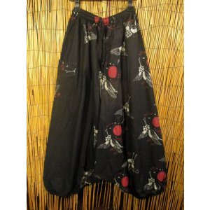 画像: 黒色＋和風プリント＊切り替え＊コットン素材＊ふんわり＊サルエルパンツ