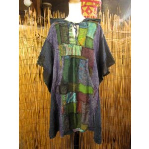 画像: ストーンウォッシュ＊コットン素材＊ゆったりサイズ＊パッチワーク＊フード付き＊ポンチョ