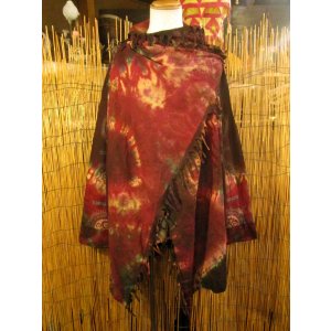 画像: タイダイ染め＆民族調プリント＊コットン素材＊ゆったりサイズ＊２ＷＡＹ＊フリンジ＊スナフキン＊旅人風コート