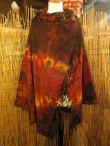 画像: タイダイ染め＆民族調プリント＊コットン素材＊ゆったりサイズ＊２ＷＡＹ＊フリンジ＊スナフキン＊旅人風コート