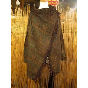 画像: ストーンウォッシュ＆ラムナミプリント＊コットン素材＊ゆったりサイズ＊２ＷＡＹ＊フリンジ＊スナフキン＊旅人風コート