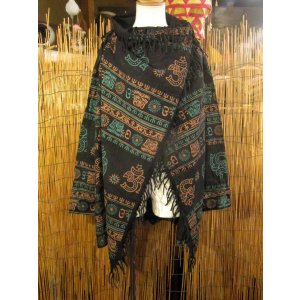 画像: ストーンウォッシュ＆ラムナミプリント＊コットン素材＊ゆったりサイズ＊２ＷＡＹ＊フリンジ＊スナフキン＊旅人風コート