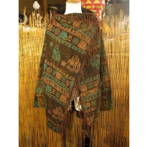 画像: ストーンウォッシュ＆ラムナミプリント＊コットン素材＊ゆったりサイズ＊２ＷＡＹ＊フリンジ＊スナフキン＊旅人風コート