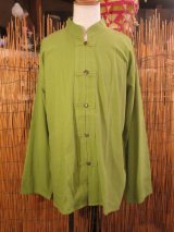 画像: 無地＊コットン素材＊ココナッツボタン＊長袖＊シャツ＊ＸＸＬ 