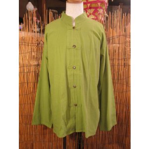 画像: 無地＊コットン素材＊ココナッツボタン＊長袖＊シャツ＊ＸＸＬ 
