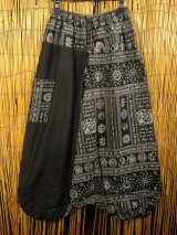 画像: 黒色＋和風プリント＊切り替え＊コットン素材＊ふんわり＊サルエルパンツ
