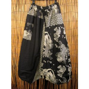 画像: 黒色＋和風プリント＊切り替え＊コットン素材＊ふんわり＊サルエルパンツ