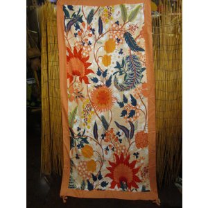 画像: レトロ調プリント＊ポリエステル素材＊タッセル付き＊大判ストール＊マルチクロス