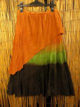 画像: 手染め＊コットン素材＊別生地付き＊グラデーションカラー＊変型＊ロングスカート