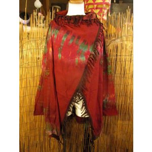 画像: タイダイ染め＆民族調プリント＊コットン素材＊ゆったりサイズ＊２ＷＡＹ＊フリンジ＊スナフキン＊旅人風コート