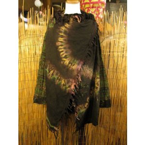 画像: タイダイ染め＆民族調プリント＊コットン素材＊ゆったりサイズ＊２ＷＡＹ＊フリンジ＊スナフキン＊旅人風コート