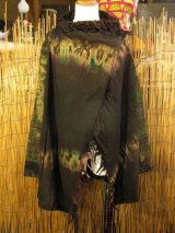 画像: タイダイ染め＆民族調プリント＊コットン素材＊ゆったりサイズ＊２ＷＡＹ＊フリンジ＊スナフキン＊旅人風コート