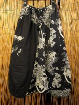 画像: 黒色＋和風プリント＊切り替え＊コットン素材＊ふんわり＊サルエルパンツ