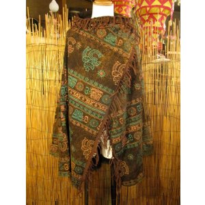 画像: ストーンウォッシュ＆ラムナミプリント＊コットン素材＊ゆったりサイズ＊２ＷＡＹ＊フリンジ＊スナフキン＊旅人風コート