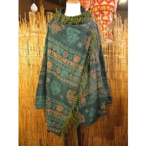 画像: ストーンウォッシュ＆ラムナミプリント＊コットン素材＊ゆったりサイズ＊２ＷＡＹ＊フリンジ＊スナフキン＊旅人風コート