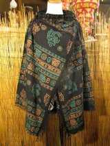 画像: ストーンウォッシュ＆ラムナミプリント＊コットン素材＊ゆったりサイズ＊２ＷＡＹ＊フリンジ＊スナフキン＊旅人風コート