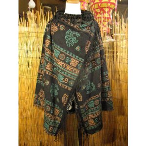 画像: ストーンウォッシュ＆ラムナミプリント＊コットン素材＊ゆったりサイズ＊２ＷＡＹ＊フリンジ＊スナフキン＊旅人風コート