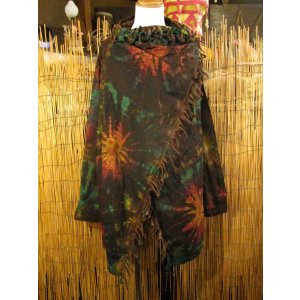 画像: タイダイ染め＊コットン素材＊ゆったりサイズ＊２ＷＡＹ＊フリンジ＊スナフキン＊旅人風コート