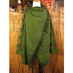 画像: ストーンウォッシュ加工＊コットン素材＊民族調プリント＊ゆったりサイズ＊２ＷＡＹ＊フリンジ＊スナフキン＊旅人風コート