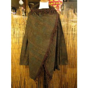 画像: ストーンウォッシュ＆ラムナミプリント＊コットン素材＊ゆったりサイズ＊２ＷＡＹ＊フリンジ＊スナフキン＊旅人風コート
